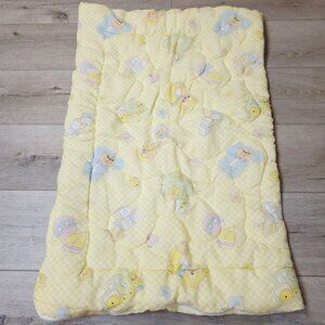 Vtg Baby Blanket Zip Quilt Sleeping Bag Yellow Teddy Bears Cho Cho Trains Blocks